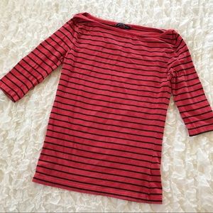 French Connection Striped Red & Black Tee